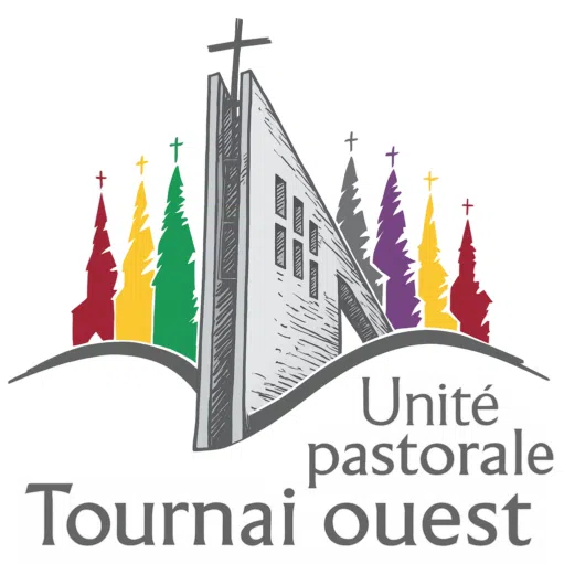 Logo Unité Pastorale Tournai Ouest : clochers stylisés multicolores